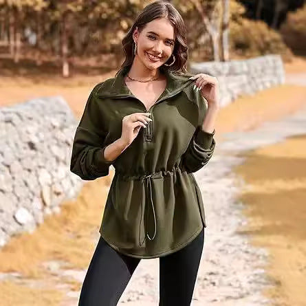 Women's Plus Size Half-Zip Drawstring Pullover Sweatshirt