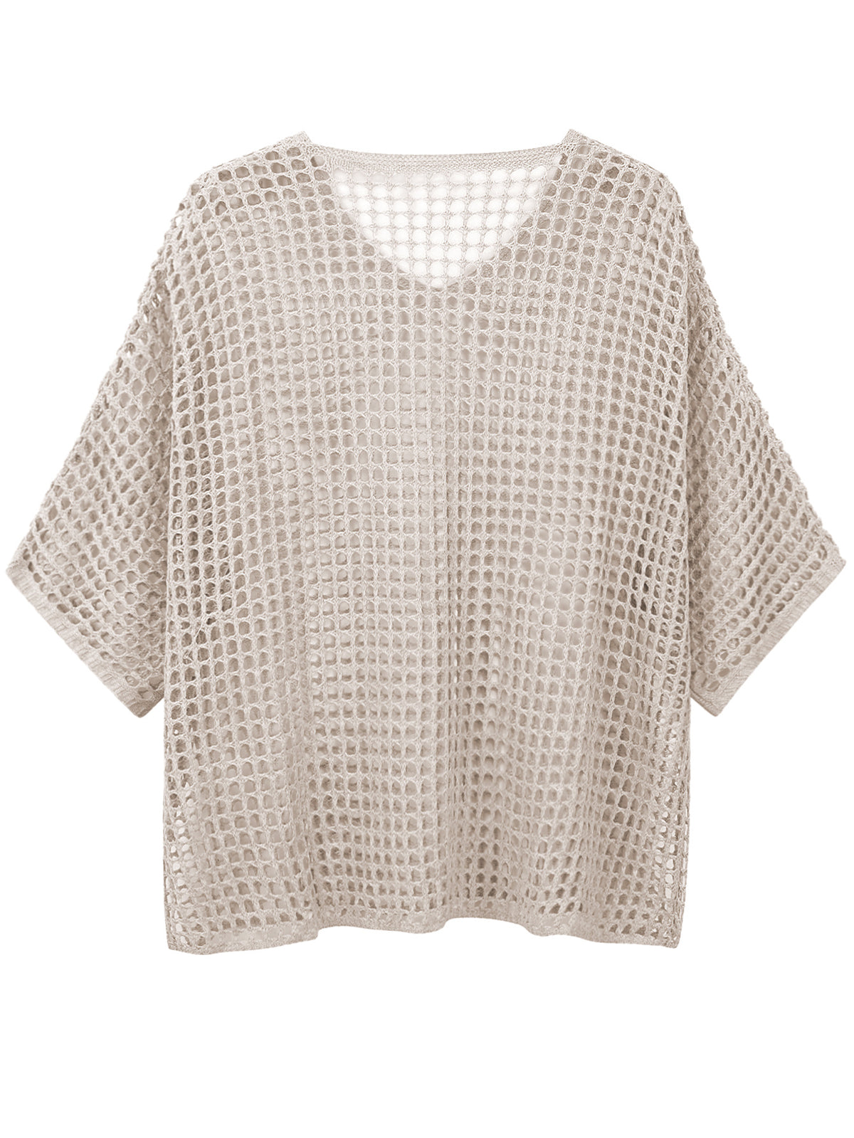 V Neck Hollow Out Knit Tunic Top Batwing Half Sleeve Loose Mesh Cover Up