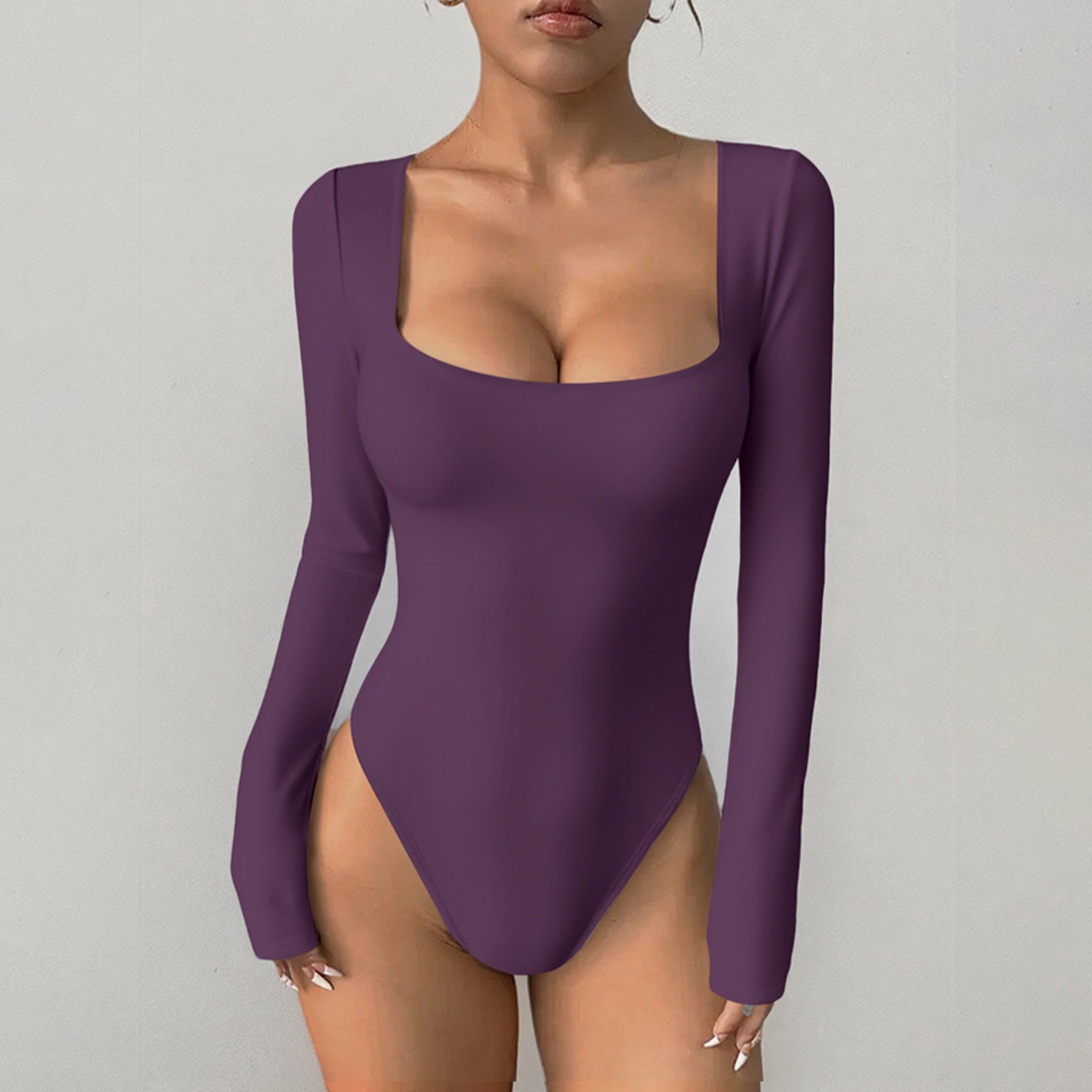 Women's Square Neck Long Sleeve Stretchy Yoga Bodysuit
