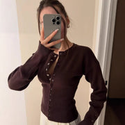 French‑Style Slim‑Fit Knit Cardigan – Cozy Crew Neck Top