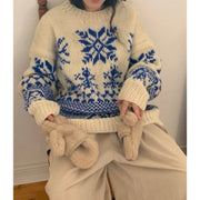 Color-block Jacquard Long-sleeve Warm Sweater for Women