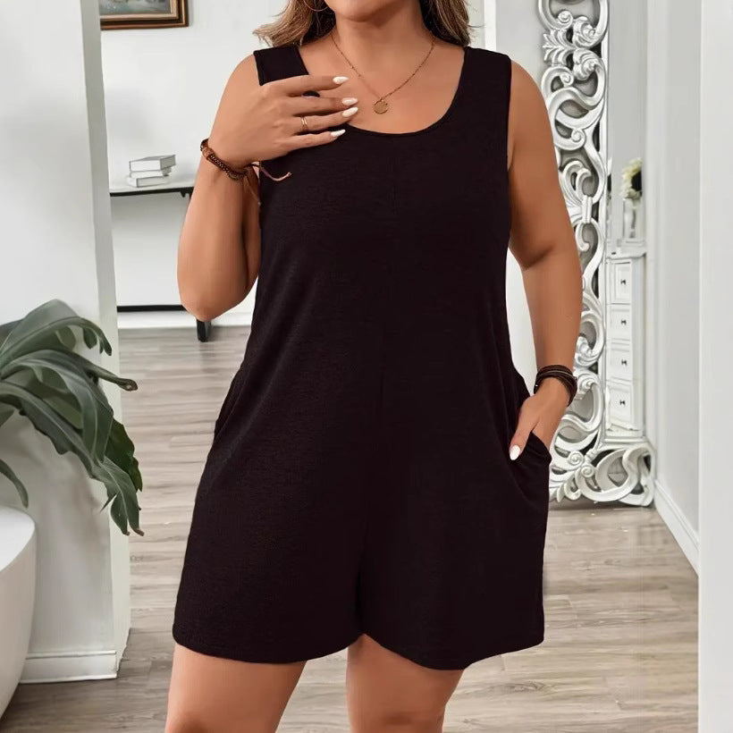 Plus Size Sleeveless Pocket Romper Casual Jumpsuit