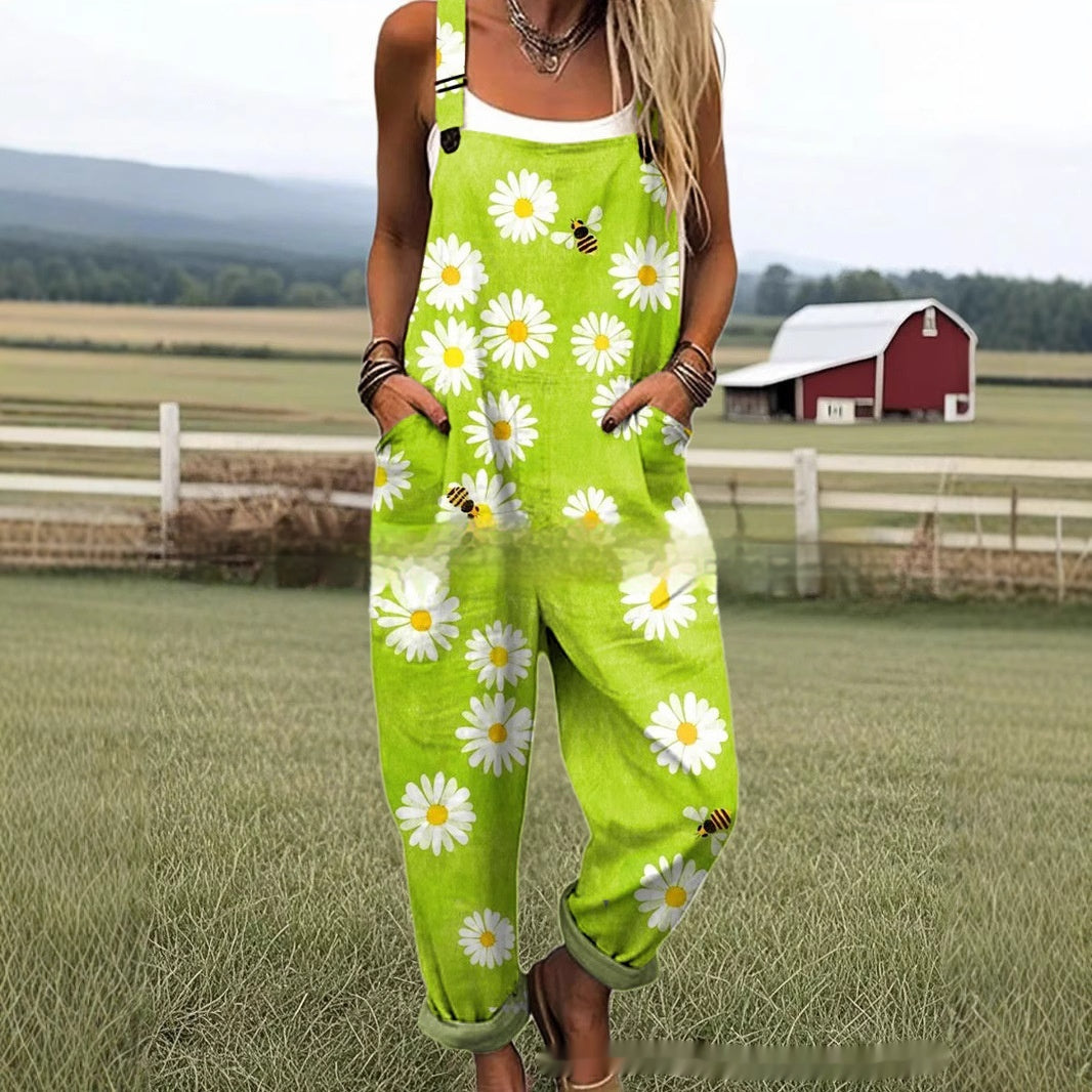 Women's Printed Pocket Wide Leg Jumpsuit
