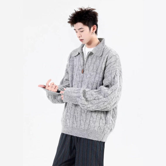 Retro Herringbone Half-zip Sweater Jacket