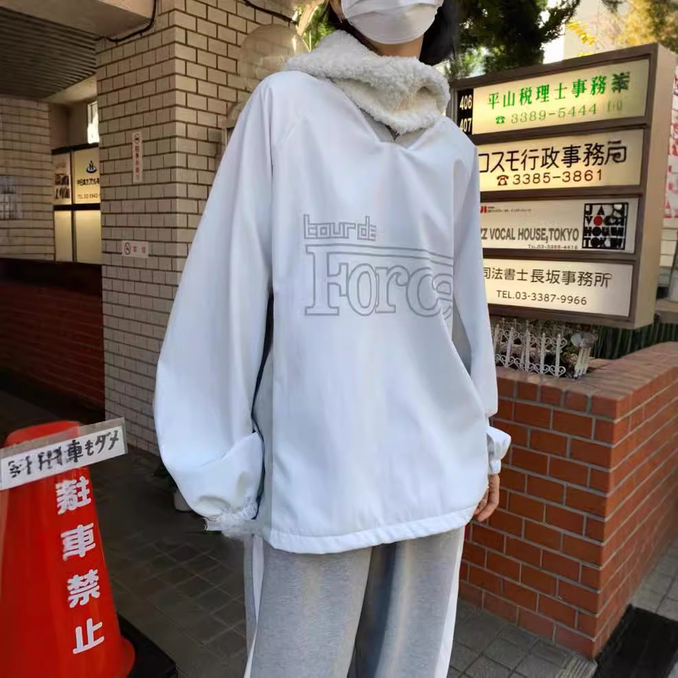 Retro Contrast V-Neck Long Sleeve Korean Pullover