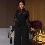 Elegant Lace-Patchwork Wide-Leg Jumpsuit