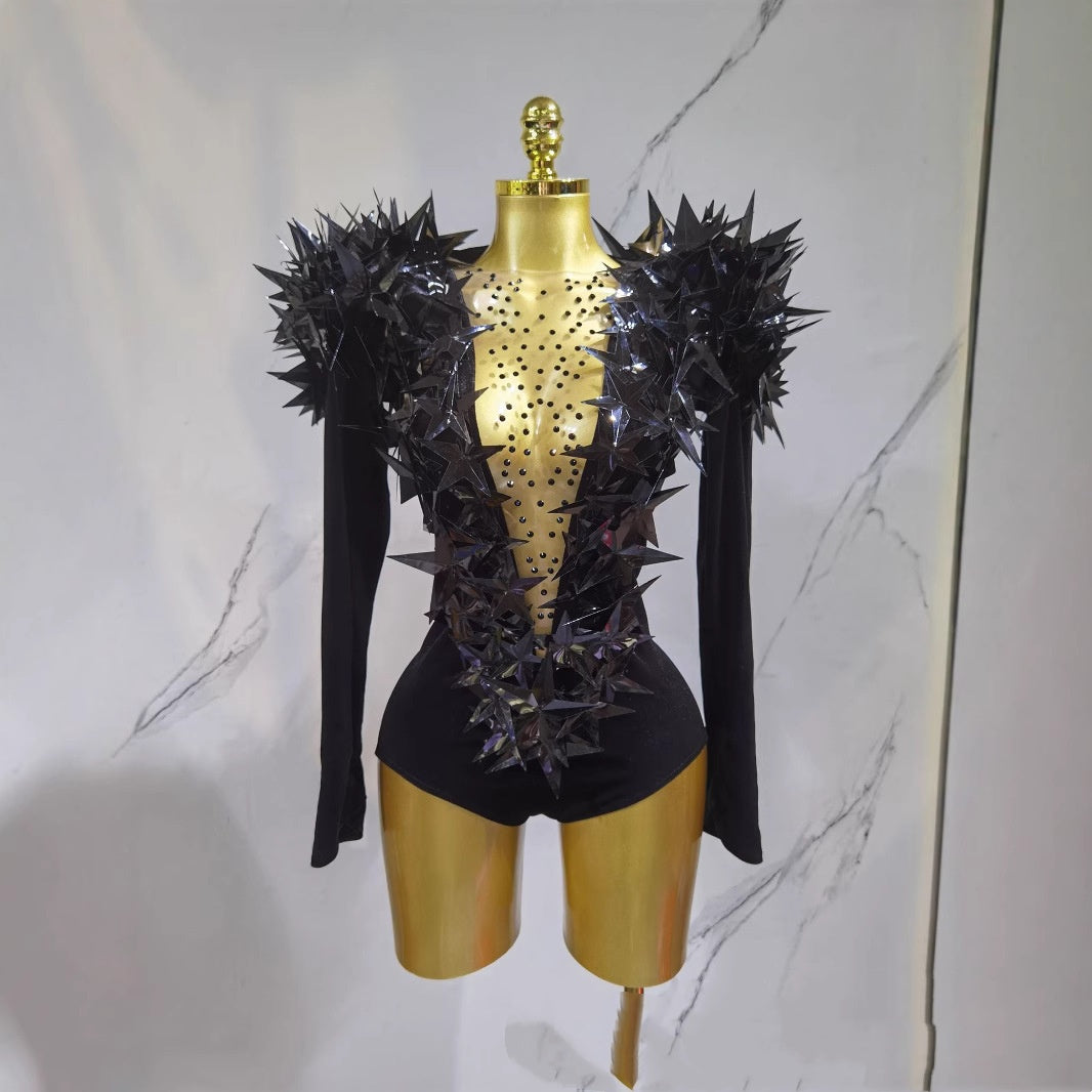 Golden Star Padded Shoulder Jumpsuit Statement Stage Outfit