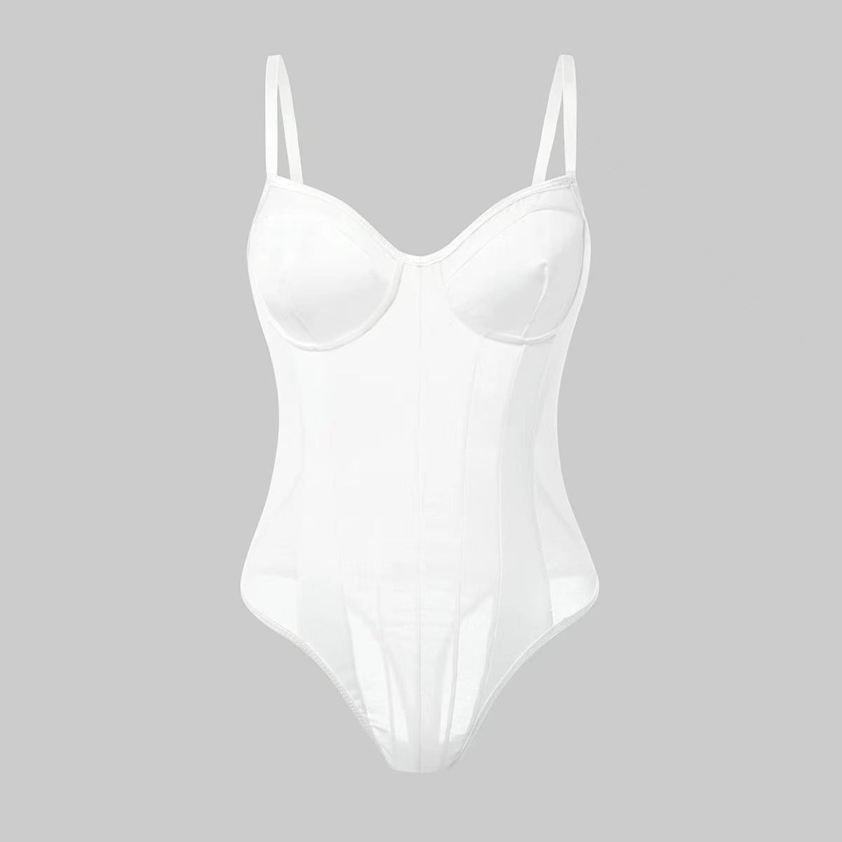 Sexy Sheer Mesh-Panel Strap Women's Bodysuit