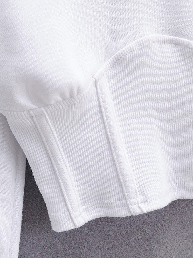 European And American Slim Fitting Navel Solid Hooded Sweater