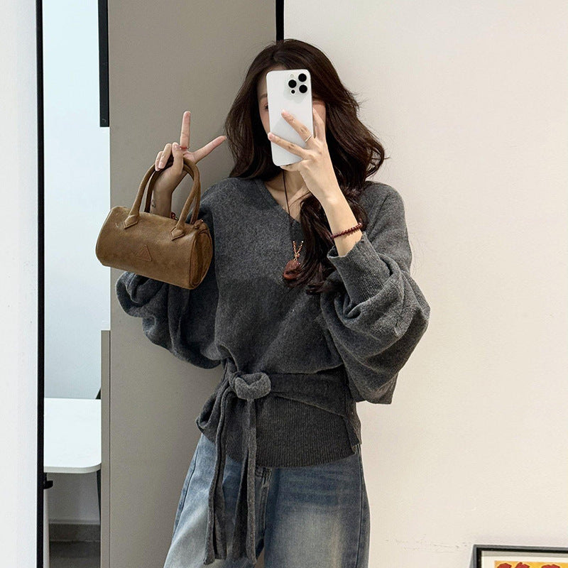 Lazy Style V-neck Batwing Sleeve Knitwear Women's Autumn and Winter