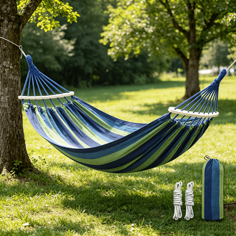 1pc Patio/Outdoor Hammock with Support Poles, Solid-Colored Fabric Hammock with Anti-Tip Design, Sturdy and Durable with Tie-Down Ropes - Ideal for Relaxing in the Patio, Outdoors, Indoors, and Camping, Outdoor Hammock, Single Person Hammock Chair