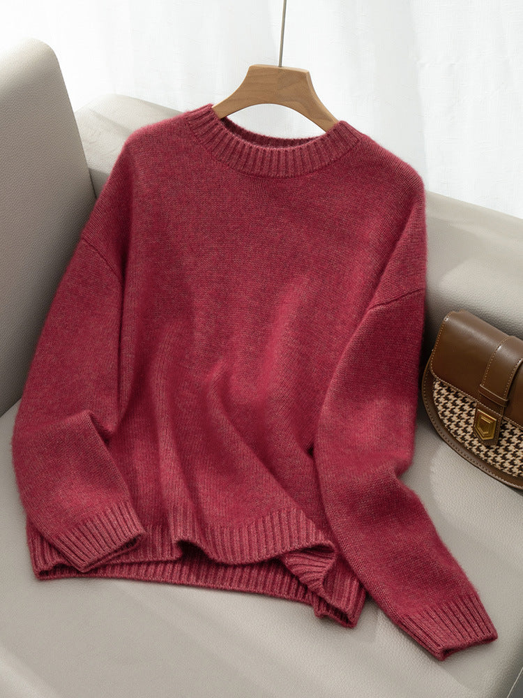 Elegant Cashmere Sweater Versatile and Thickened Womens Crew-neck Knit