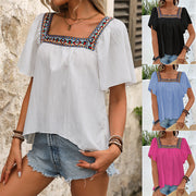 Chic Backless Square Collar Short Sleeve Pullover Shirt