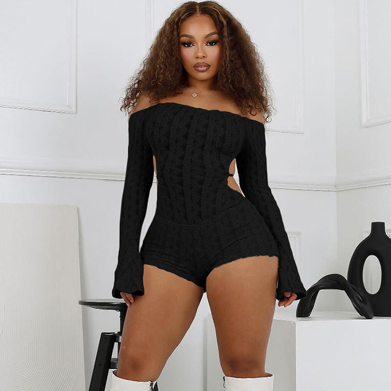 Sexy Strapless Long Sleeve High Waist Sheath Jumpsuit