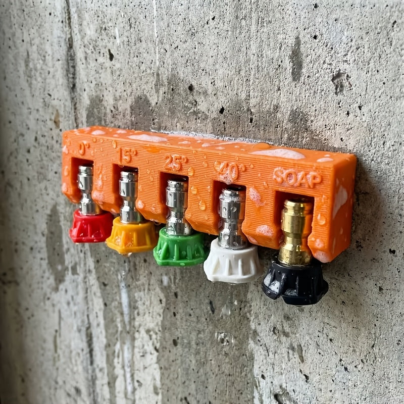 Wall‑Mounted 5‑Hole 1/4‑in Quick‑Connect Pressure Washer Gun Organizer with 0°, 15°, 25°, 40° Angle Markers