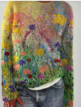 Women's 3D Digital Print Crewneck Sweater