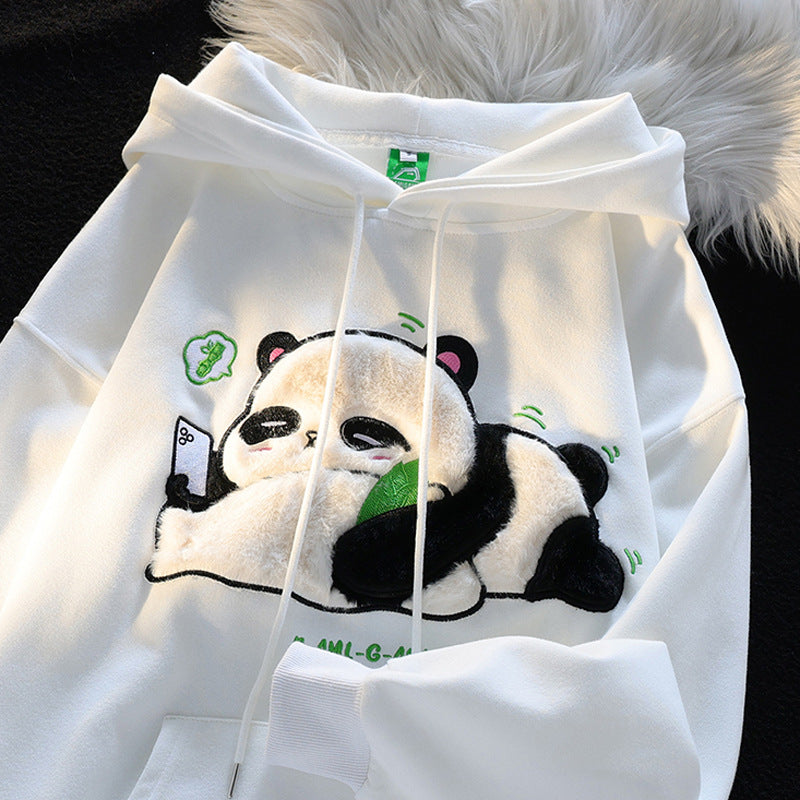 Cute Panda Flocking Hooded Couple Sweater & Casual Coat
