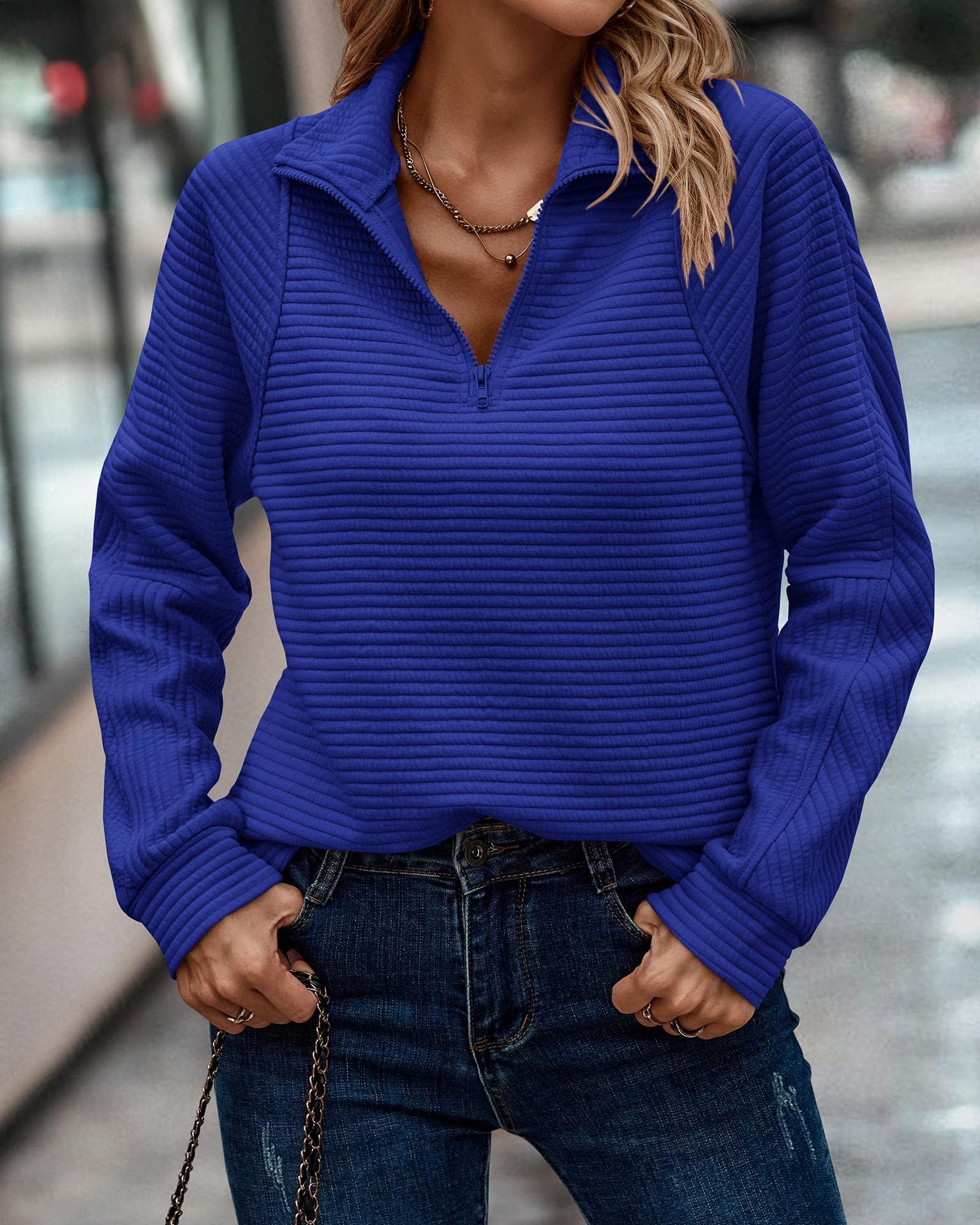 Women's Striped Zipper Stand Collar Sweatshirt