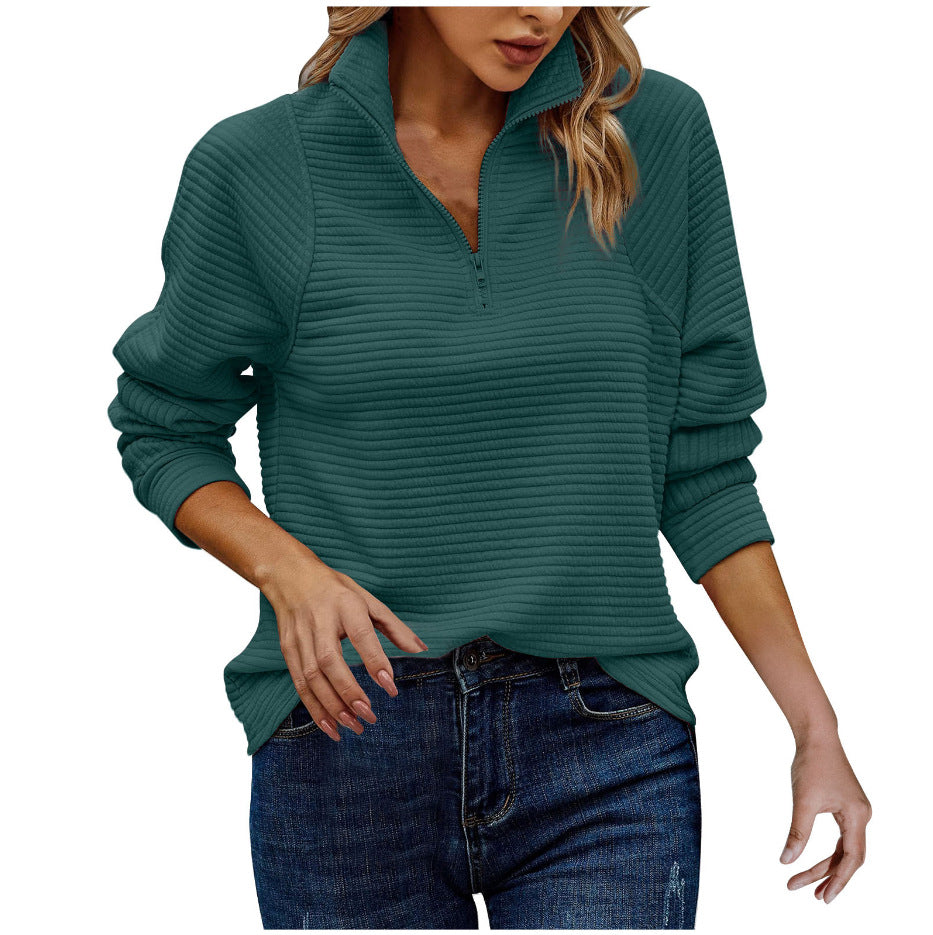 Women's Striped Zipper Stand Collar Sweatshirt