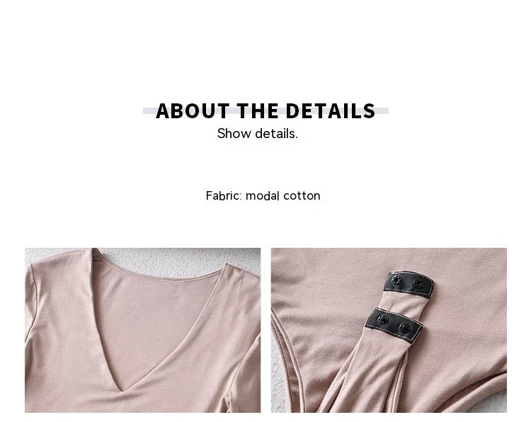 Hot Girl Sexy V-neck Elastic Skinny Slimming Long Sleeve Solid Color Base Bodysuit T-shirt Top