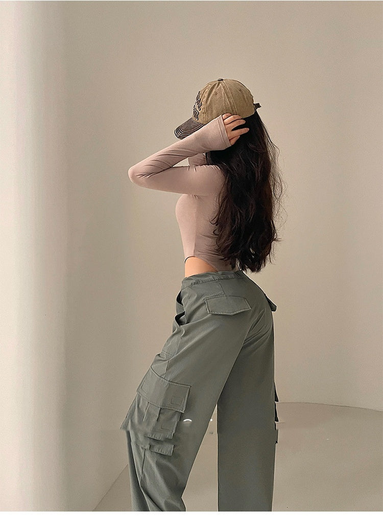 Hot Girl Sexy V-neck Elastic Skinny Slimming Long Sleeve Solid Color Base Bodysuit T-shirt Top