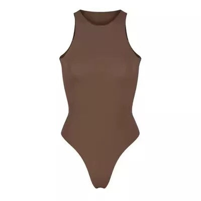 Solid Color Sleeveless Tight High Elastic One-piece Vest For Women