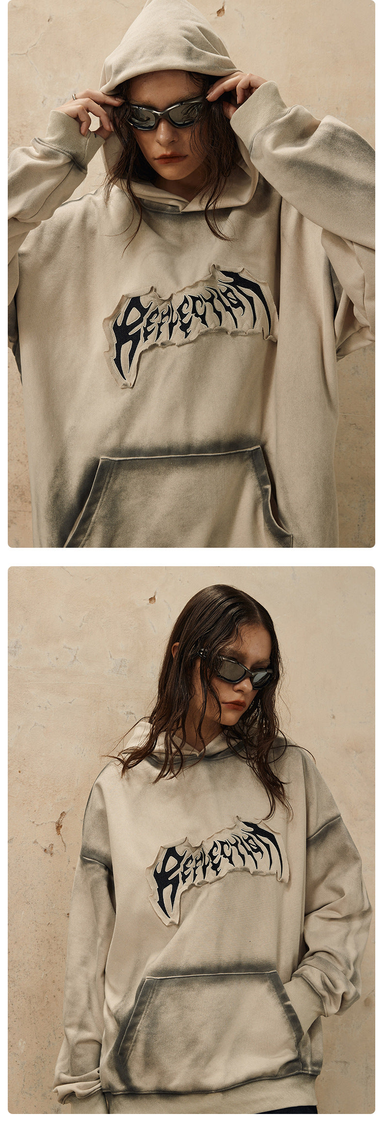 Embroidered Frayed Hem Loose Hoodie