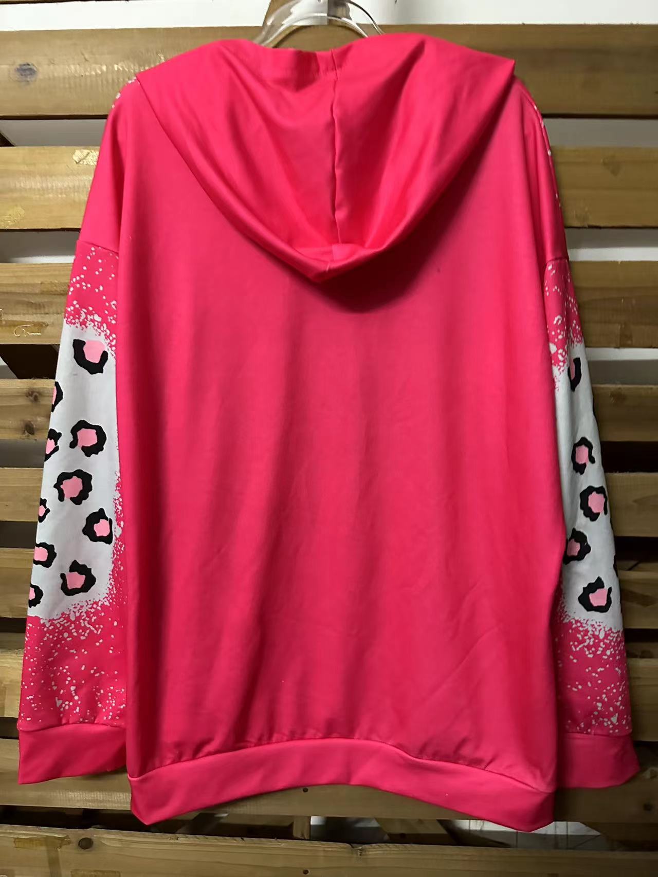 Women's Leopard Print Drawstring Long Sleeve Hoodie