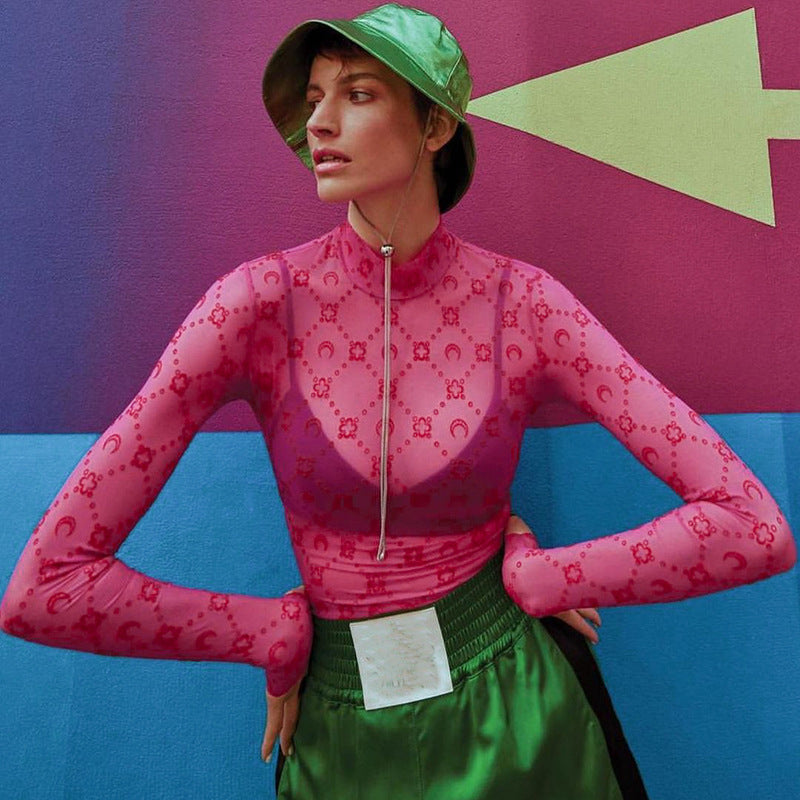 Women's Mesh See-Through Long Sleeve Slim Top