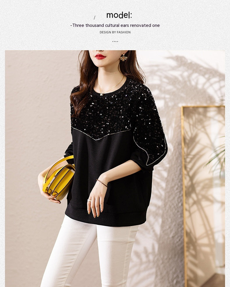Elegant Sequin Air Cotton Slimming Sweater