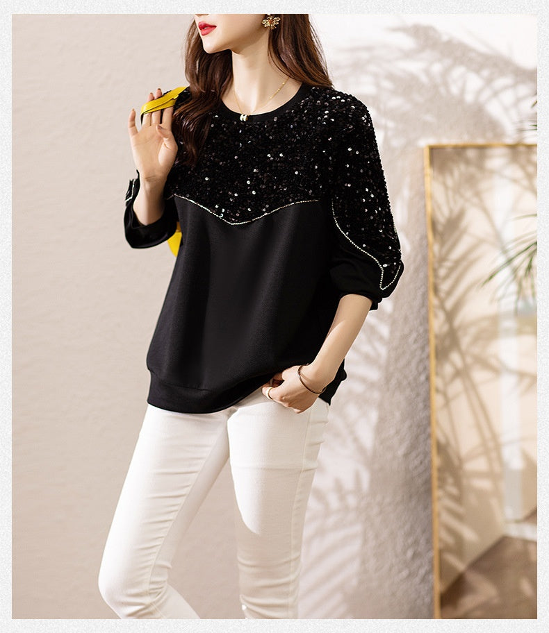 Elegant Sequin Air Cotton Slimming Sweater