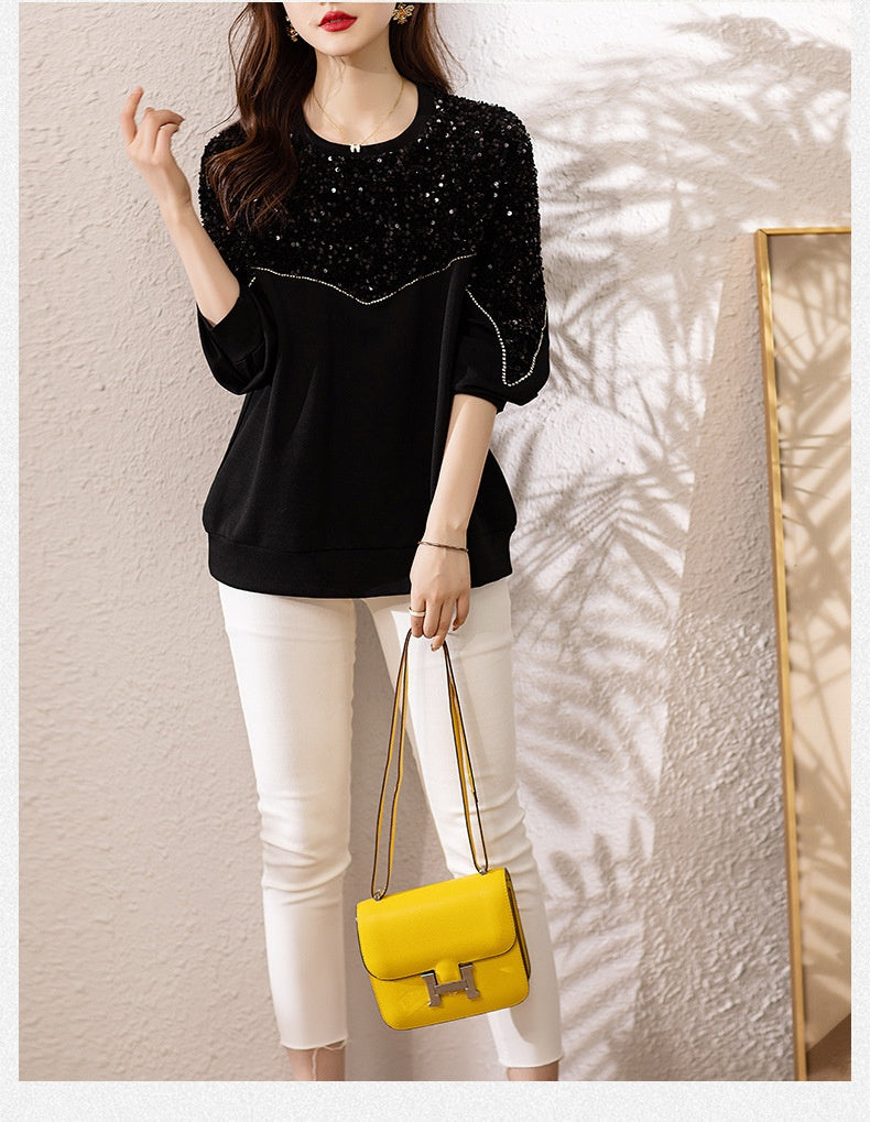 Elegant Sequin Air Cotton Slimming Sweater
