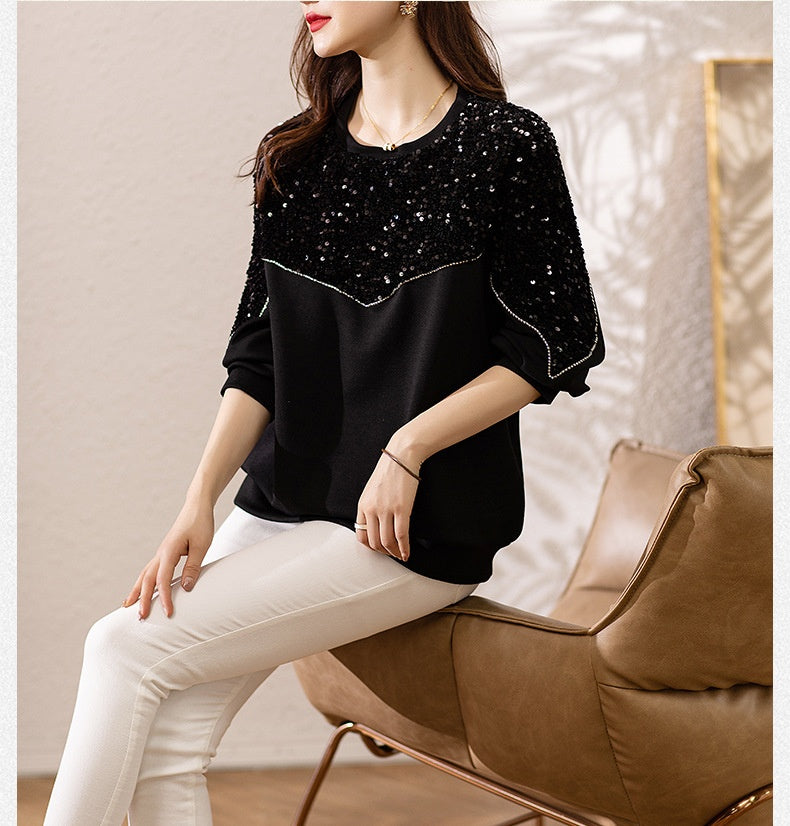 Elegant Sequin Air Cotton Slimming Sweater