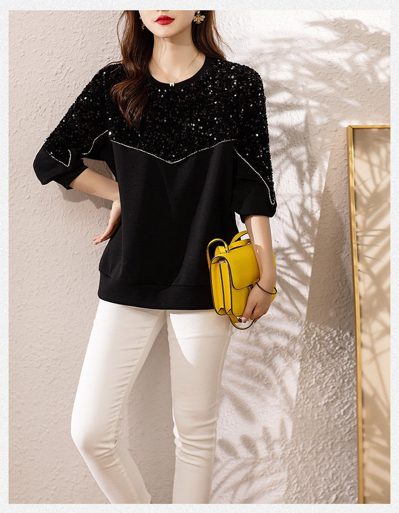 Elegant Sequin Air Cotton Slimming Sweater