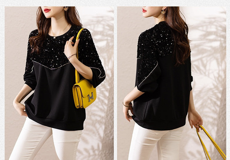 Elegant Sequin Air Cotton Slimming Sweater