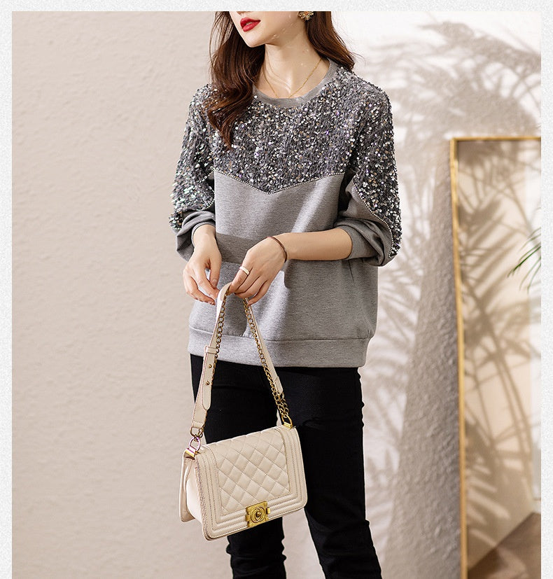 Elegant Sequin Air Cotton Slimming Sweater