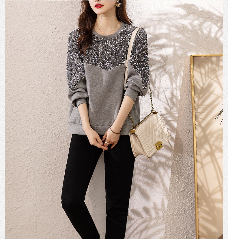 Elegant Sequin Air Cotton Slimming Sweater