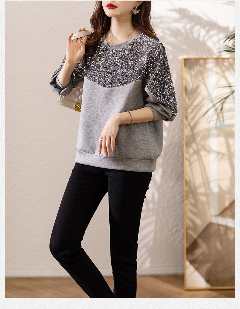 Elegant Sequin Air Cotton Slimming Sweater