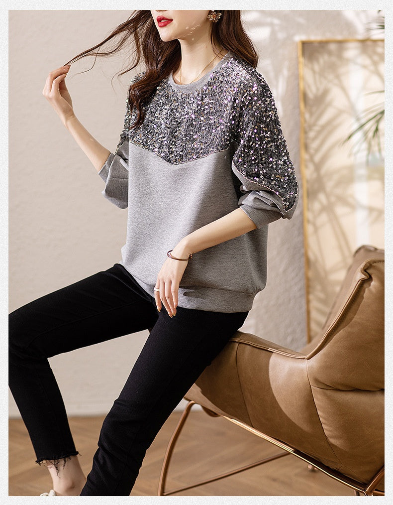 Elegant Sequin Air Cotton Slimming Sweater