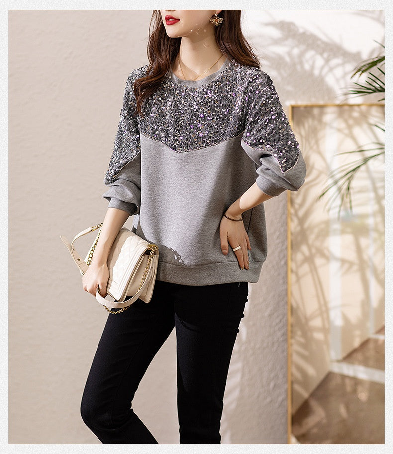 Elegant Sequin Air Cotton Slimming Sweater