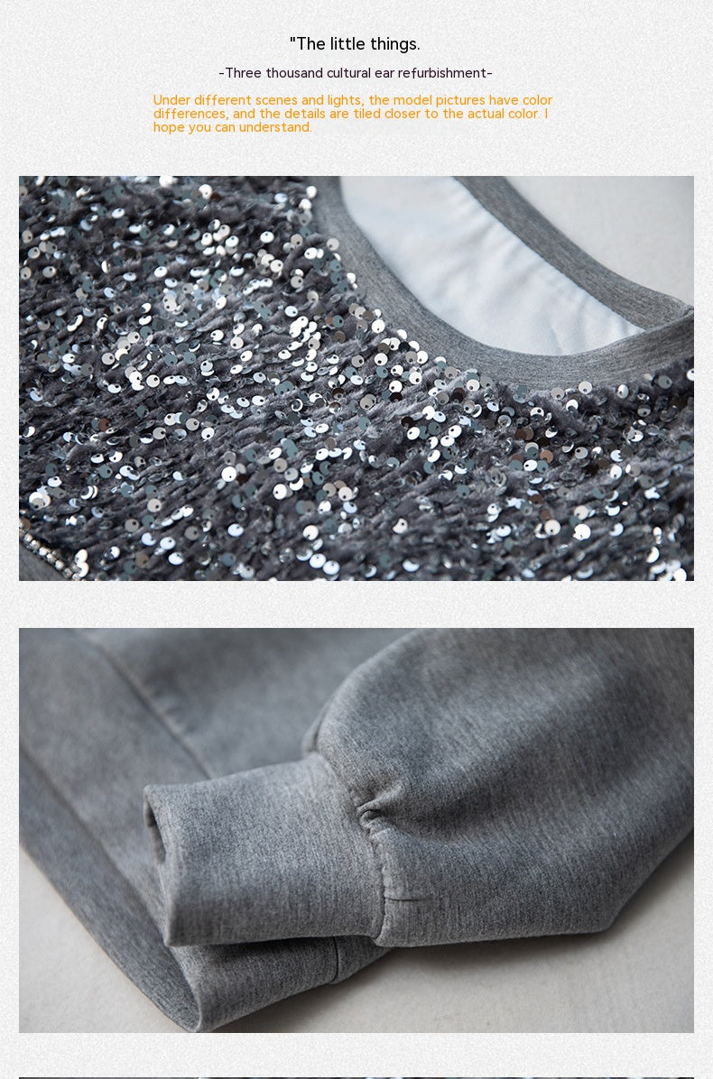 Elegant Sequin Air Cotton Slimming Sweater