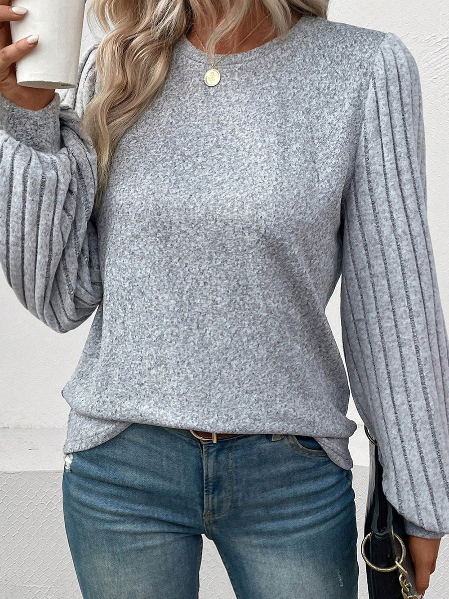 Women's Solid Ribbed Long Sleeve Pullover Top
