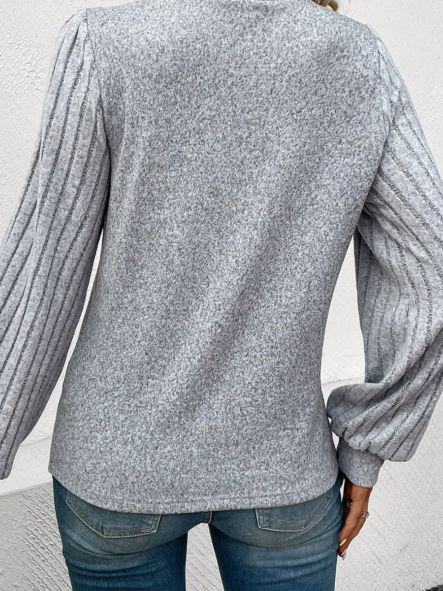 Women's Solid Ribbed Long Sleeve Pullover Top