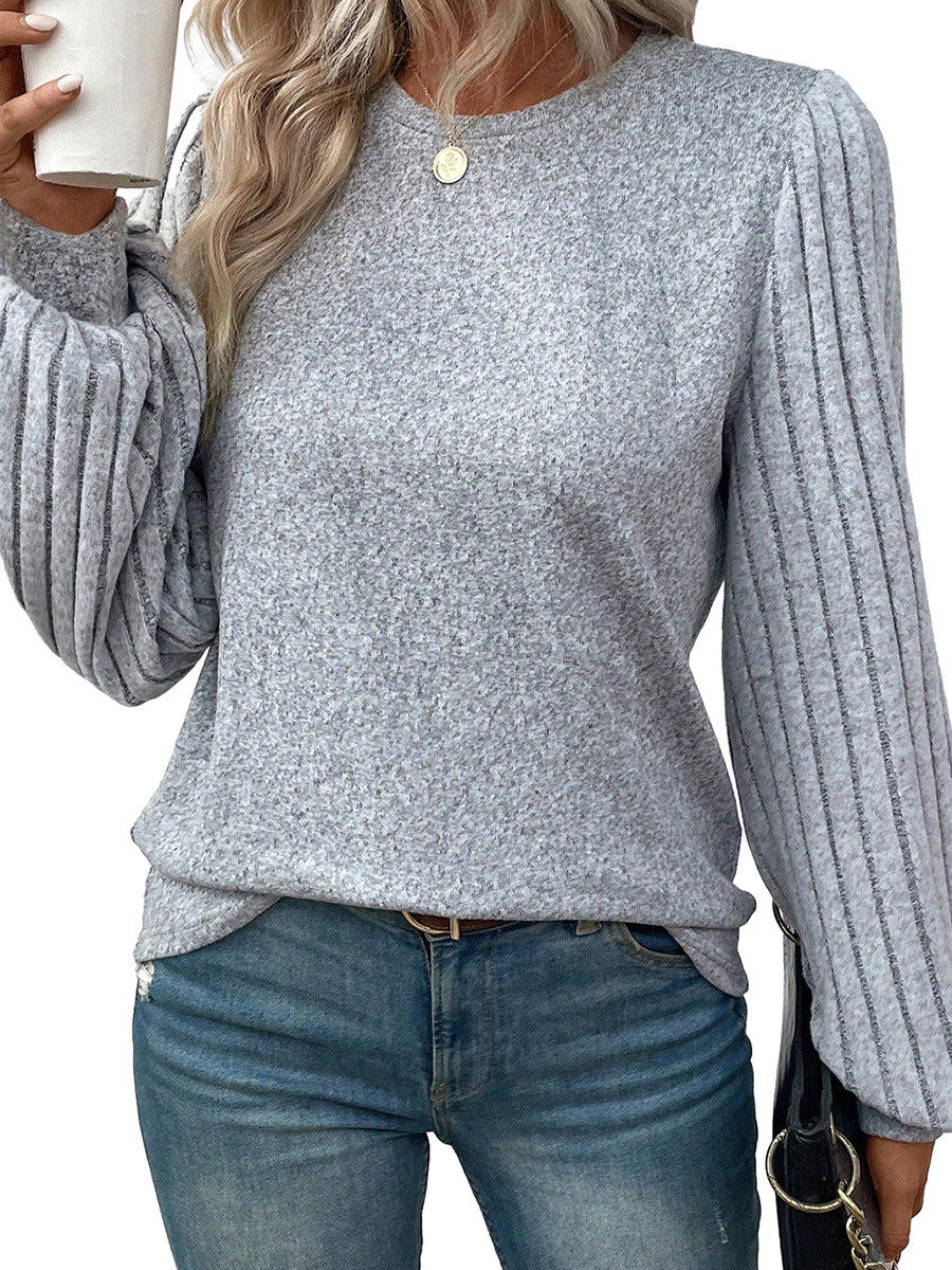 Women's Solid Ribbed Long Sleeve Pullover Top