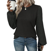 Women's Solid Ribbed Long Sleeve Pullover Top