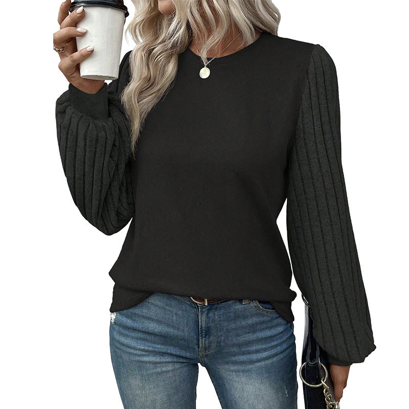 Women's Solid Ribbed Long Sleeve Pullover Top