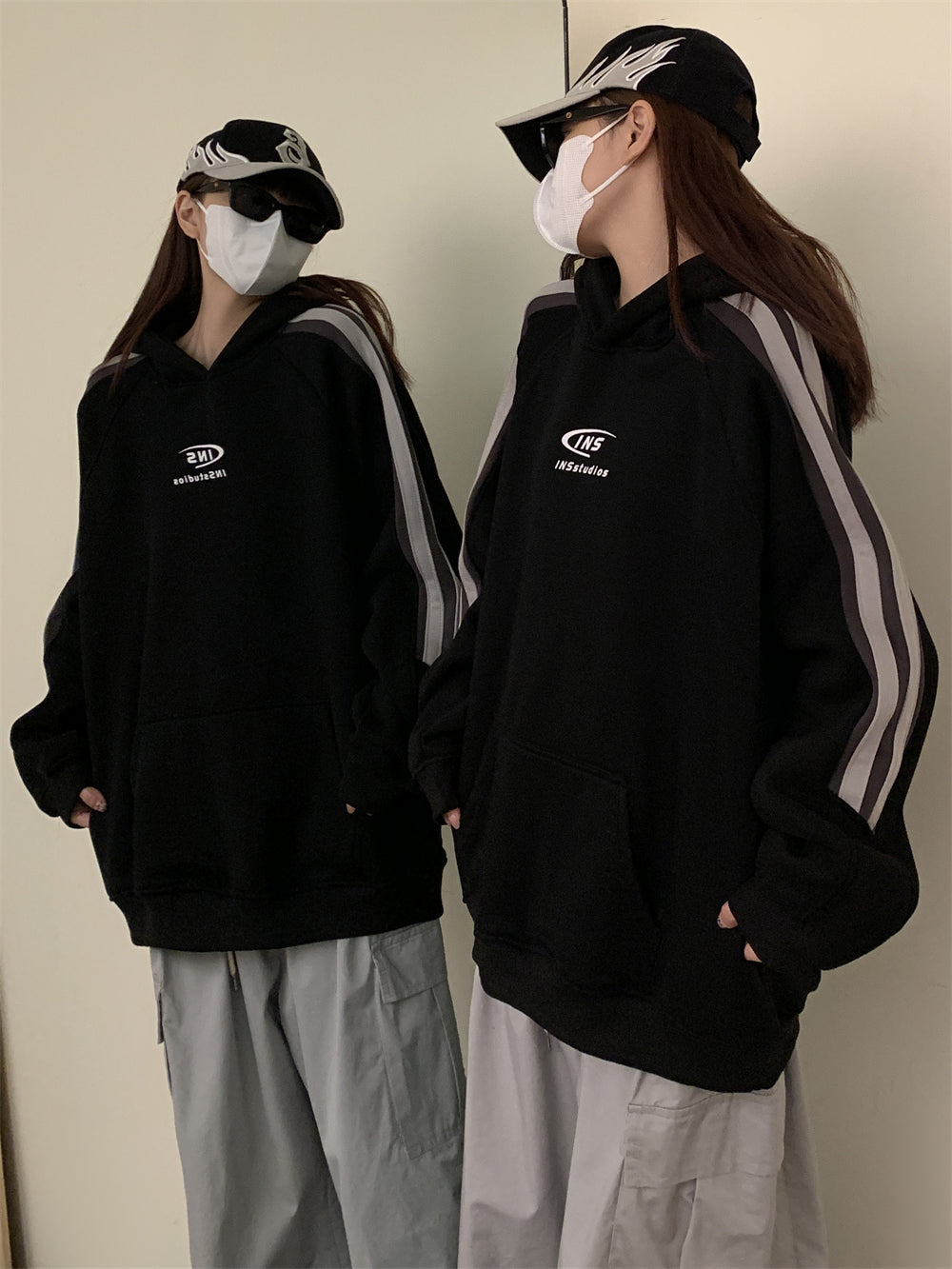 Fleece-Lined Striped Raglan Sleeve Hoodie