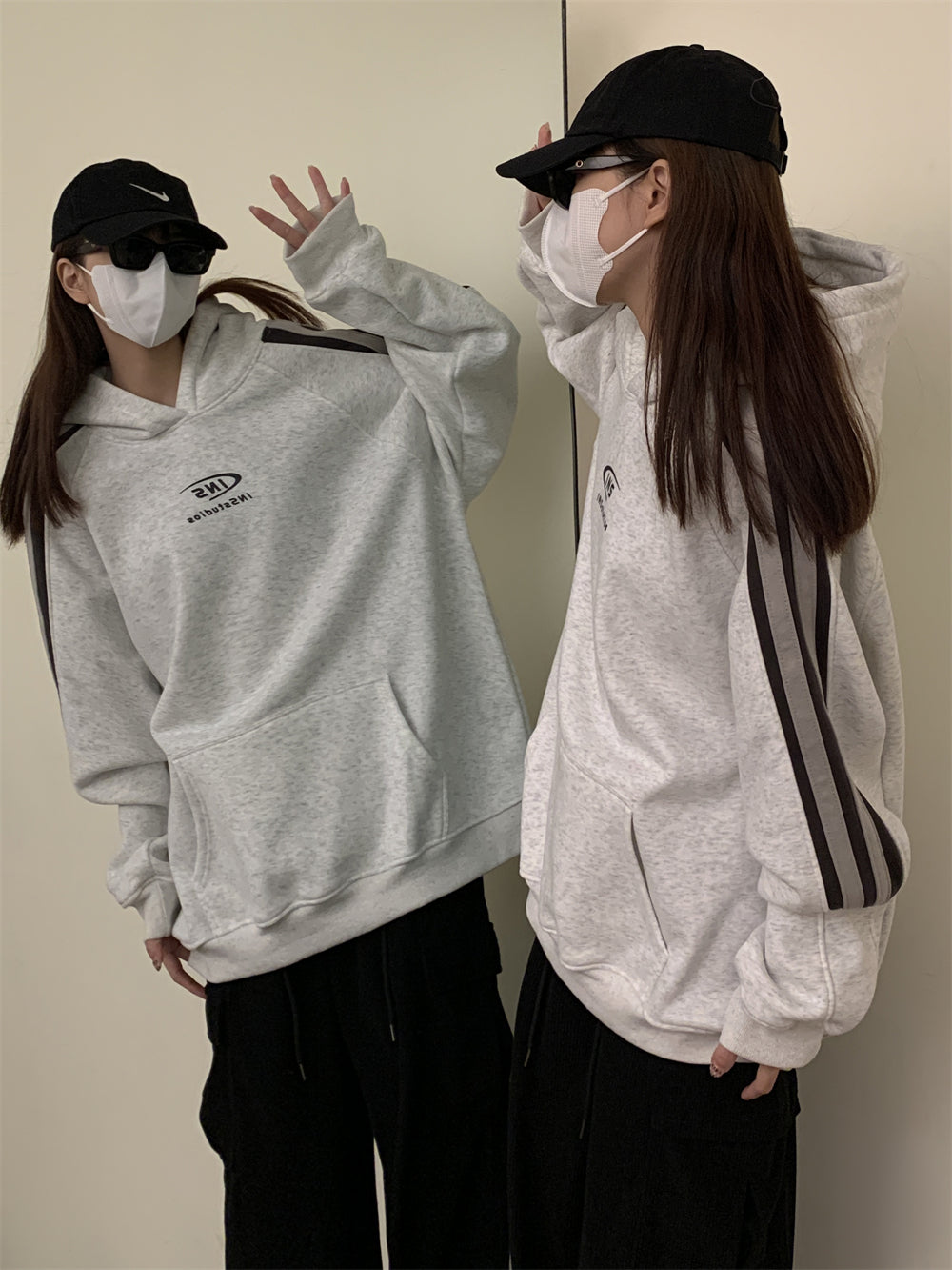 Fleece-Lined Striped Raglan Sleeve Hoodie