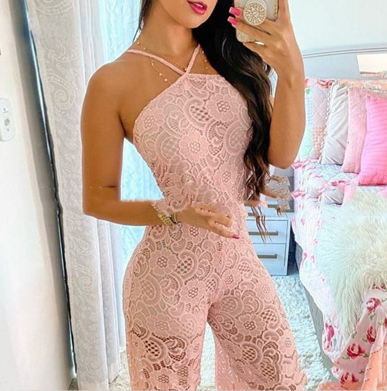 Sleeveless Lace Split Romper Trousers