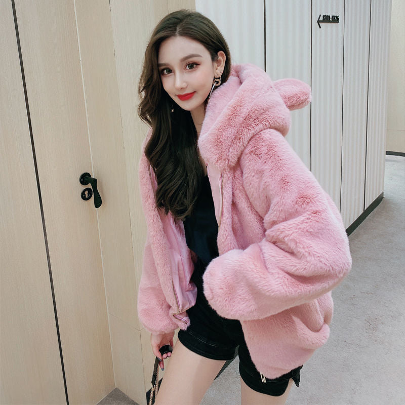 Women's Hooded Thickened Plush Winter Coat